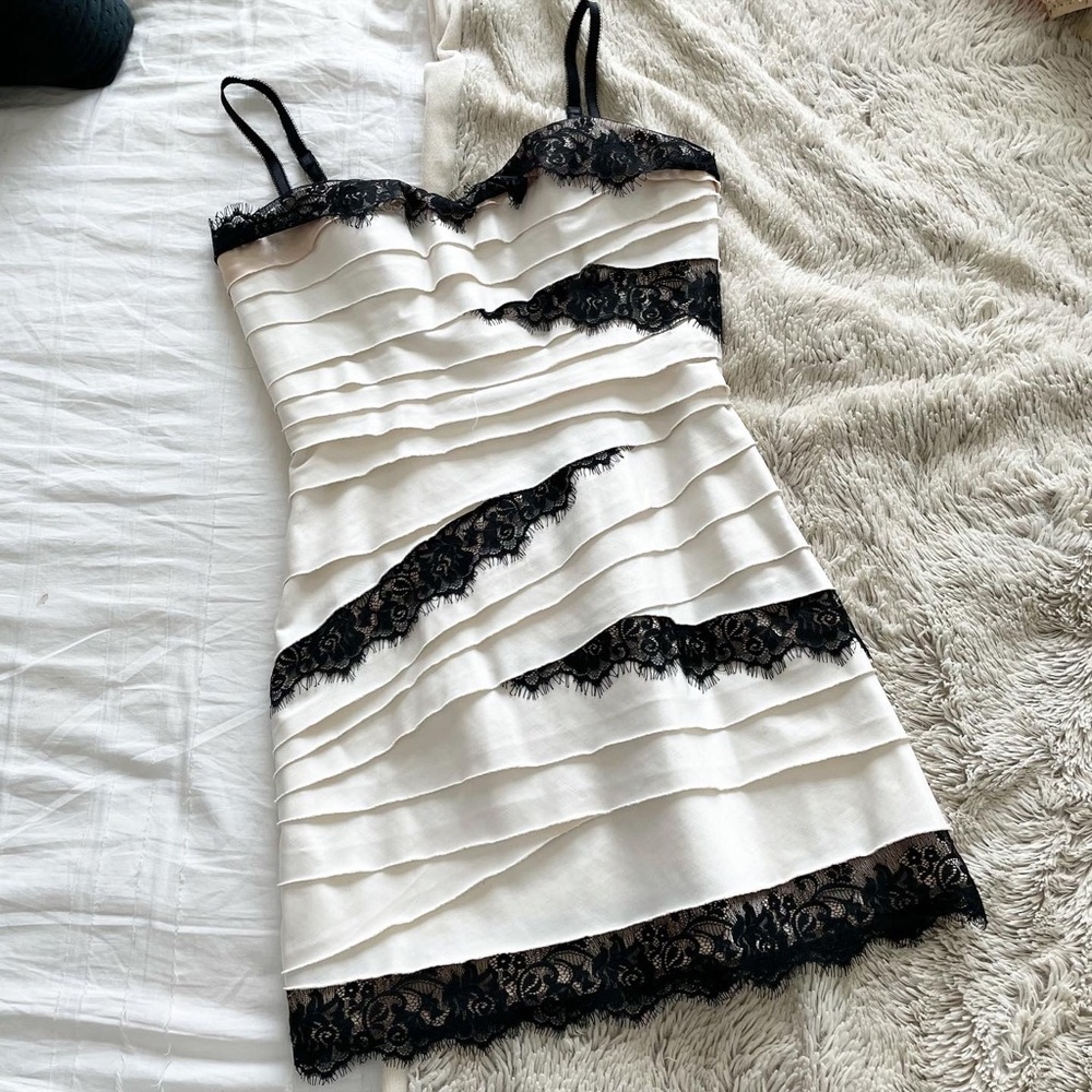 Bebe Lace Tapered Mini Dress